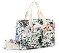 Borsa Da Spiaggia XXL, Beach Bag Grande con Scomparto per Scarpe Impermeabile a Prova di Sabbia, Weekender da Donna Pieghevole e Ultraleggera con Cerniera per Viaggi Vacanze Palestra (Fiore Bianco)