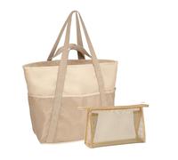 Borsa da spiaggia XXL con chiusura lampo, borsa da spiaggia, in rete, grande borsa da spiaggia, da donna, per sauna, per la spesa, borsa a rete, borsa estiva con 1 trousse