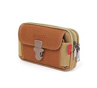 Borsa da sport per telefoni cellulari maschile, borsa per il portafoglio per telefono con sacca per cintura di tela, tasca per telefoni cellulari casuali per la custodia sportiva esterna (Khaki, B)