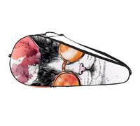 Borsa da tennis resistente, motivo gatto acquerello che indossa occhiali rotondi arancioni, borsa leggera per racchette da tennis per uomini, donne e adolescenti