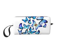Borsa da toeletta blu con stampa di farfalle per le donne formato da viaggio carino borsa da toilette da viaggio borsa per trucco borsa organizer, bianco, Taglia unica