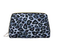 Borsa da toeletta, borsa per il trucco, da toeletta da viaggio portatile con cerniera,Animale leopardo azzurro chiaro