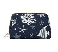 Borsa da toeletta, borsa per il trucco, da toeletta da viaggio portatile con cerniera,Animali marini Pesci Stelle marine Conchiglie Fumetto Nautico Estate Vita oceanica