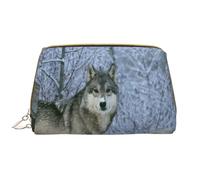 Borsa da toeletta, borsa per il trucco, da toeletta da viaggio portatile con cerniera,Animali selvatici Lupo stampato