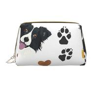 Borsa da toeletta, borsa per il trucco, da toeletta da viaggio portatile con cerniera,Border Collie cane sorridente