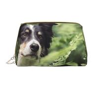 Borsa da toeletta, borsa per il trucco, da toeletta da viaggio portatile con cerniera,Border Collie Cani Bokeh Animali domestici Nero Bianco