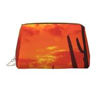 Borsa da toeletta, borsa per il trucco, da toeletta da viaggio portatile con cerniera,Cactus al tramonto nel selvaggio West