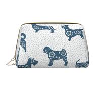 Borsa da toeletta, borsa per il trucco, da toeletta da viaggio portatile con cerniera,Cane bassotto maculato blu