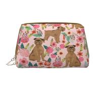 Borsa da toeletta, borsa per il trucco, da toeletta da viaggio portatile con cerniera,Cane Griffone di Bruxelles Floreale