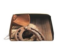 Borsa da toeletta, borsa per il trucco, da toeletta da viaggio portatile con cerniera,Cappello da cowboy selvaggio West americano Cool