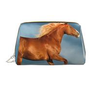 Borsa da toeletta, borsa per il trucco, da toeletta da viaggio portatile con cerniera,Cavallo rosso che corre