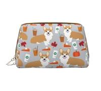Borsa da toeletta, borsa per il trucco, da toeletta da viaggio portatile con cerniera,Corgi Pumpkin Spice Latte Caffè Latte Corgi Pumpkin