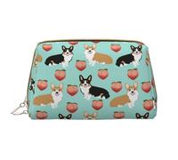 Borsa da toeletta, borsa per il trucco, da toeletta da viaggio portatile con cerniera,Corgi Rosso e Tricolore Pesca Frutta Cane Chiaro