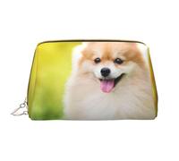 Borsa da toeletta, borsa per il trucco, da toeletta da viaggio portatile con cerniera,Cucciolo di cane carino nel parco primaverile