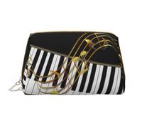 Borsa da toeletta, borsa per il trucco, da toeletta da viaggio portatile con cerniera,Elegante tasto pianoforte con note dorate nero
