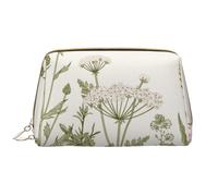 Borsa da toeletta, borsa per il trucco, da toeletta da viaggio portatile con cerniera,Erbe e fiori selvatici in stile incisione botanica con bordure floreali d'epoca, vegetazione di campo
