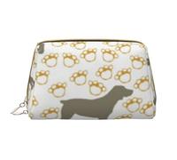 Borsa da toeletta, borsa per il trucco, da toeletta da viaggio portatile con cerniera,Grandi cani Weimaraner grigi con impronte di zampe gialle