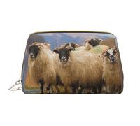 Borsa da toeletta, borsa per il trucco, da toeletta da viaggio portatile con cerniera,Gregge di pecore scozzesi di razza Blackface
