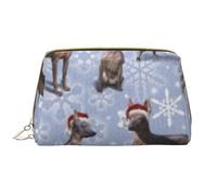 Borsa da toeletta, borsa per il trucco, da toeletta da viaggio portatile con cerniera,Il cane Xolo messicano senza pelo di Natale