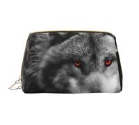 Borsa da toeletta, borsa per il trucco, da toeletta da viaggio portatile con cerniera,Lupo con occhi rossi stampato