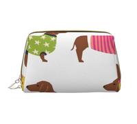 Borsa da toeletta, borsa per il trucco, da toeletta da viaggio portatile con cerniera,Maglione con motivo per animali domestici con razza di cane bassotto con mantello rosso