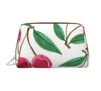 Borsa da toeletta, borsa per il trucco, da toeletta da viaggio portatile con cerniera,Modello di ciliegia rossa