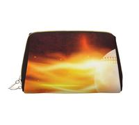 Borsa da toeletta, borsa per il trucco, da toeletta da viaggio portatile con cerniera,Modello di fiamma di fuoco da baseball ardente