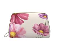 Borsa da toeletta, borsa per il trucco, da toeletta da viaggio portatile con cerniera,Modello di fiore di cosmo disegnato a mano