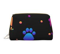 Borsa da toeletta, borsa per il trucco, da toeletta da viaggio portatile con cerniera,Modello di impronta di zampa arcobaleno animale