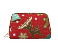 Borsa da toeletta, borsa per il trucco, da toeletta da viaggio portatile con cerniera,Omino di pan di zenzero Pupazzo di neve Bastone di caramelle Rosso Natale Natale