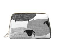 Borsa da toeletta, borsa per il trucco, da toeletta da viaggio portatile con cerniera,Pecore divertenti su sfondo grigio