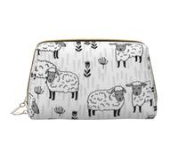 Borsa da toeletta, borsa per il trucco, da toeletta da viaggio portatile con cerniera,Pecore grigie e bianche animali da fattoria design
