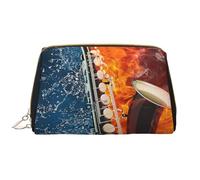 Borsa da toeletta, borsa per il trucco, da toeletta da viaggio portatile con cerniera,Sassofono nel fuoco e nell'acqua
