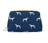 Borsa da toeletta, borsa per il trucco, da toeletta da viaggio portatile con cerniera,Silhouette di cane levriero blu navy