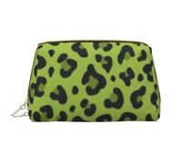 Borsa da toeletta, borsa per il trucco, da toeletta da viaggio portatile con cerniera,Stampa leopardata in verde lime