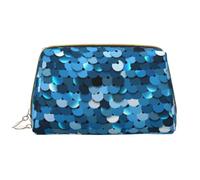 Borsa da toeletta, borsa per il trucco, da toeletta da viaggio portatile con cerniera,Stampa paillettes blu vintage