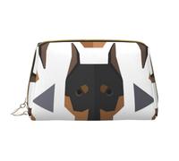 Borsa da toeletta, borsa per il trucco, da toeletta da viaggio portatile con cerniera,Testa di Doberman con motivo poligonale