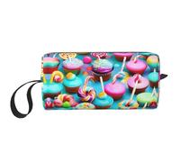 Borsa da toeletta colorata con dolce lecca-lecca e cupcake con stampa a ciambella, per donne, formato da viaggio, borsa da viaggio carina borsa per trucchi, bianco, Taglia unica