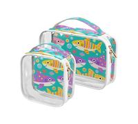 Borsa da toeletta colorata con squali dell'oceano da viaggio, approvata TSA, trasparente, piccola borsa per il trucco conforme alle compagnie aeroportuali