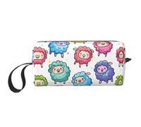 Borsa da toeletta con stampa con motivo di pecore colorate carine e colorate per le donne, formato da viaggio, borsa da toeletta da viaggio per trucchi, bianco, Taglia unica