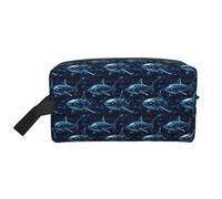 Borsa da toeletta con stampa Cyber Shark Blue (A) per uomo e donna, borsa da viaggio per cosmetici, da appendere, per accessori da viaggio