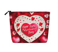 Borsa da toeletta con stampa di buon San Valentino, borsa cosmetica da viaggio di grande capacità, borsa per il trucco da donna, per uso quotidiano e viaggio, Nero , Taglia unica
