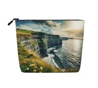 Borsa da toeletta con stampa di Clare The Cliffs della contea di Irlanda all'aperto Borsa cosmetica Borsa da viaggio di grande capacità per il trucco da donna per uso quotidiano da viaggio, Nero ,