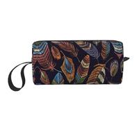 Borsa da toeletta con stampa di piume di pavone per le donne formato da viaggio carino borsa da toilette da viaggio borsa per trucco borsa organizer, bianco, Taglia unica