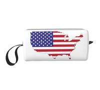 Borsa da toeletta con stampa mappa della bandiera degli Stati Uniti per le donne formato da viaggio carino borsa da toilette borsa da trucco borsa organizer, bianco, Taglia unica