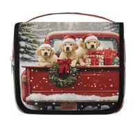 Borsa da toeletta da appendere a forma di cane con camion rosso di Natale, borsa da viaggio per cosmetici, accessori per il trucco, organizer impermeabile, borsa da doccia per donne, ragazze, bambini,
