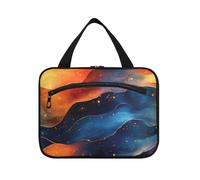 Borsa da toeletta da appendere in stile astratto arancione blu navy rosso onda da appendere da viaggio con gancio, graziosa borsa per la cura della pelle per viaggi essenziali palestra maleta para