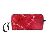 Borsa da toeletta da donna con stampa di fiori rossi a forma di cuore per San Valentino da viaggio carino borsa da toilette da viaggio borsa per trucco organizer, bianco, Taglia unica