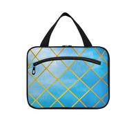 Borsa da toeletta da viaggio con gancio, a forma di cubo blu sfumato, con gancio, borsa cosmetica per il trucco essenziale per papà zaino in spalla per maquillaje L