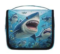 Borsa da toeletta da viaggio con squalo oceano, borsa da viaggio per cosmetici e accessori per il trucco, organizer impermeabile, borsa da doccia per donne, ragazze, bambini, pesce di mare, regalo,